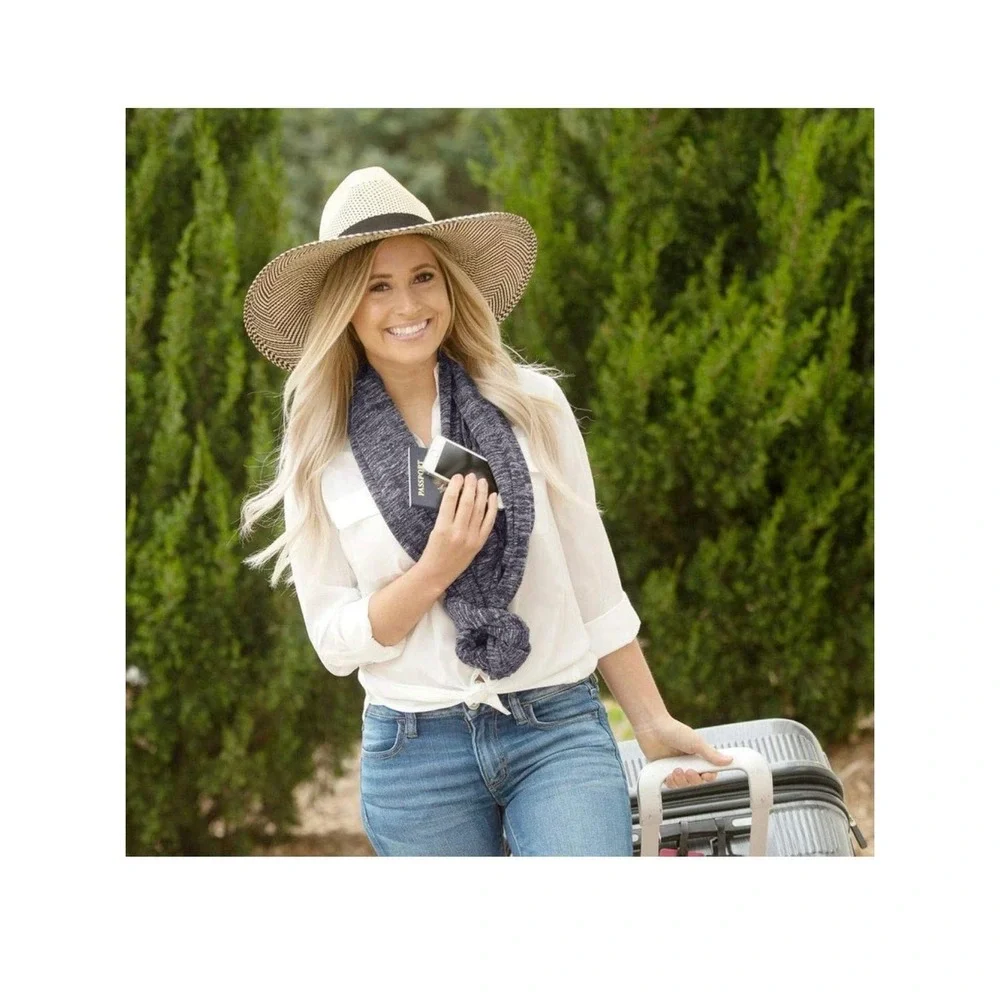 Infinity Scarf‎ with Hidden Zipper Pocket Lightweight Travel Wrap for Women